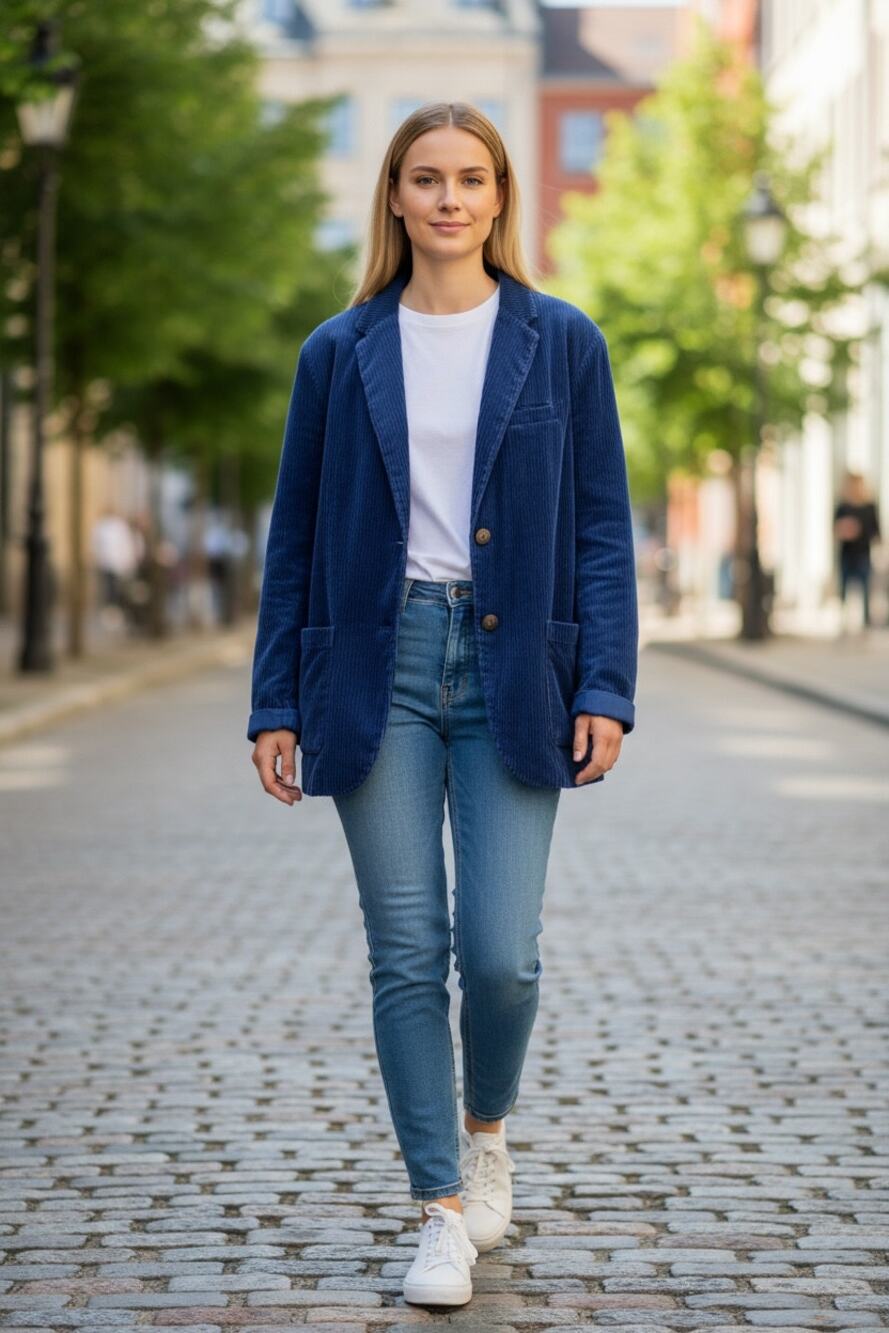 LANDS END Blazer Jacket Size 3X Blue Corduroy w/ Pockets 2 Button